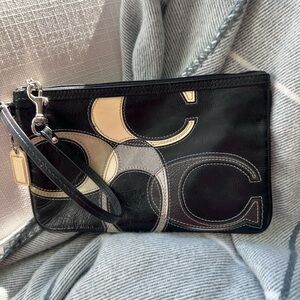 Coach Black and Gray Wristlet with Gold Accents